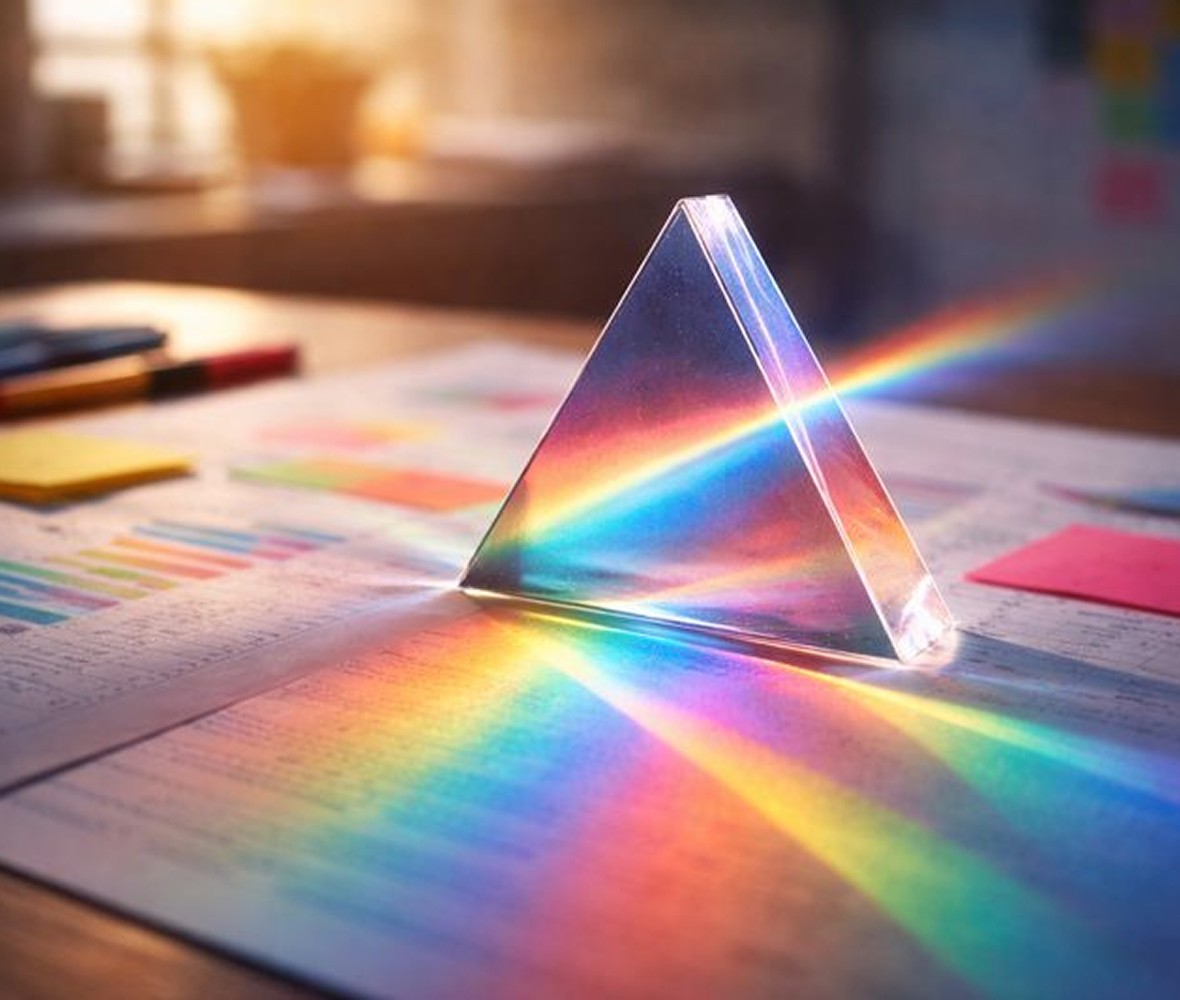 A glass prism on a table